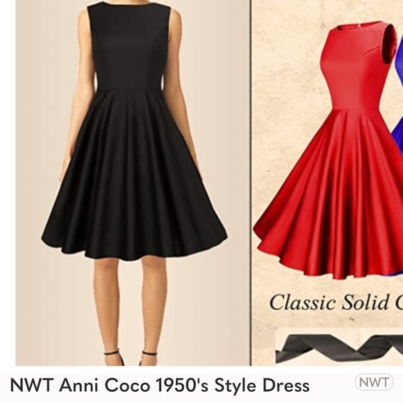 NWT Women's 3X Anni Coco vintage look dress in black with red sash - Picture 4 of 4